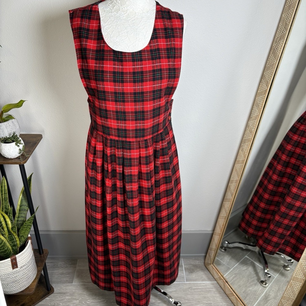 Portraits by Northern Isles Women's 10 Red Plaid Flannel Pleated Overall Dress